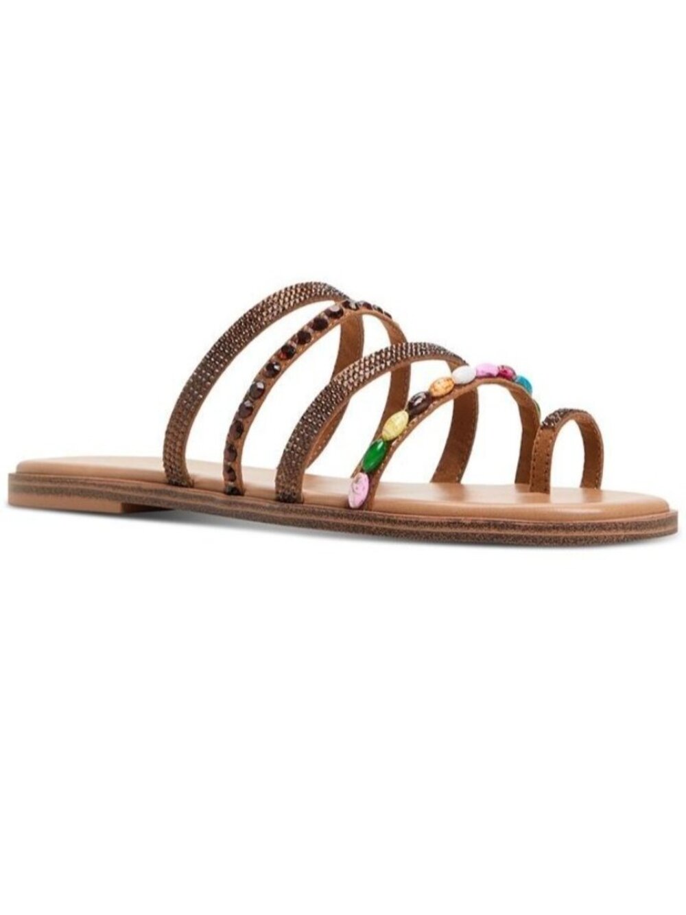 Aldo Size 11 Sandals Beaded Rhinestone Embellished Gold Design & Pillow Walk